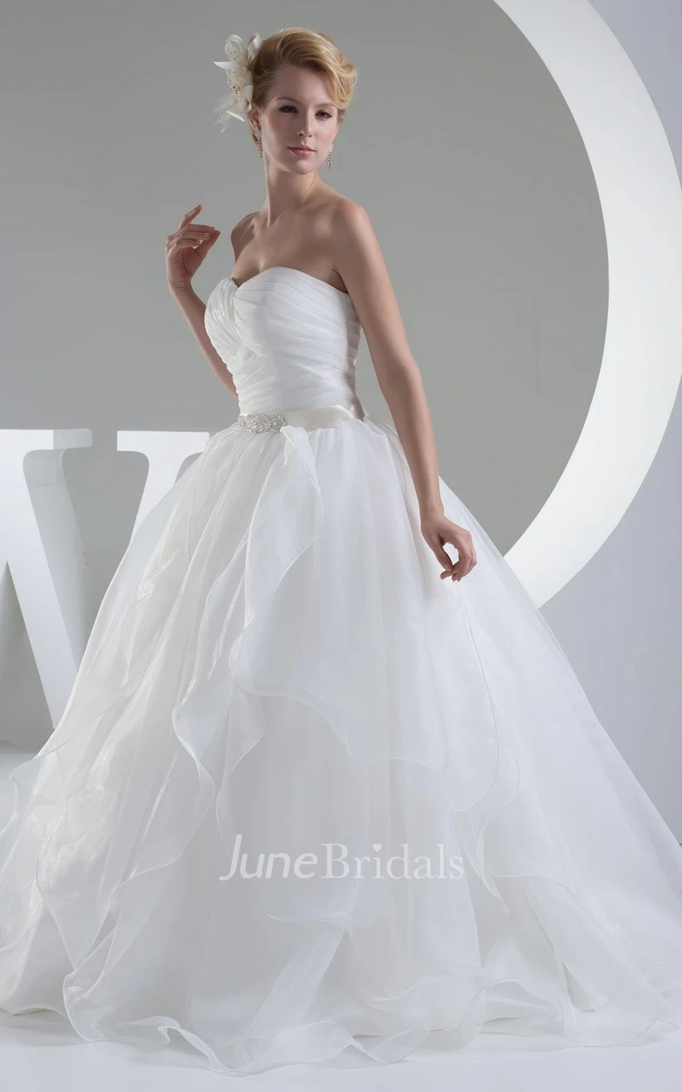 Strapless Criss-Cross Tulle A-Line Dress With Beaded Waist