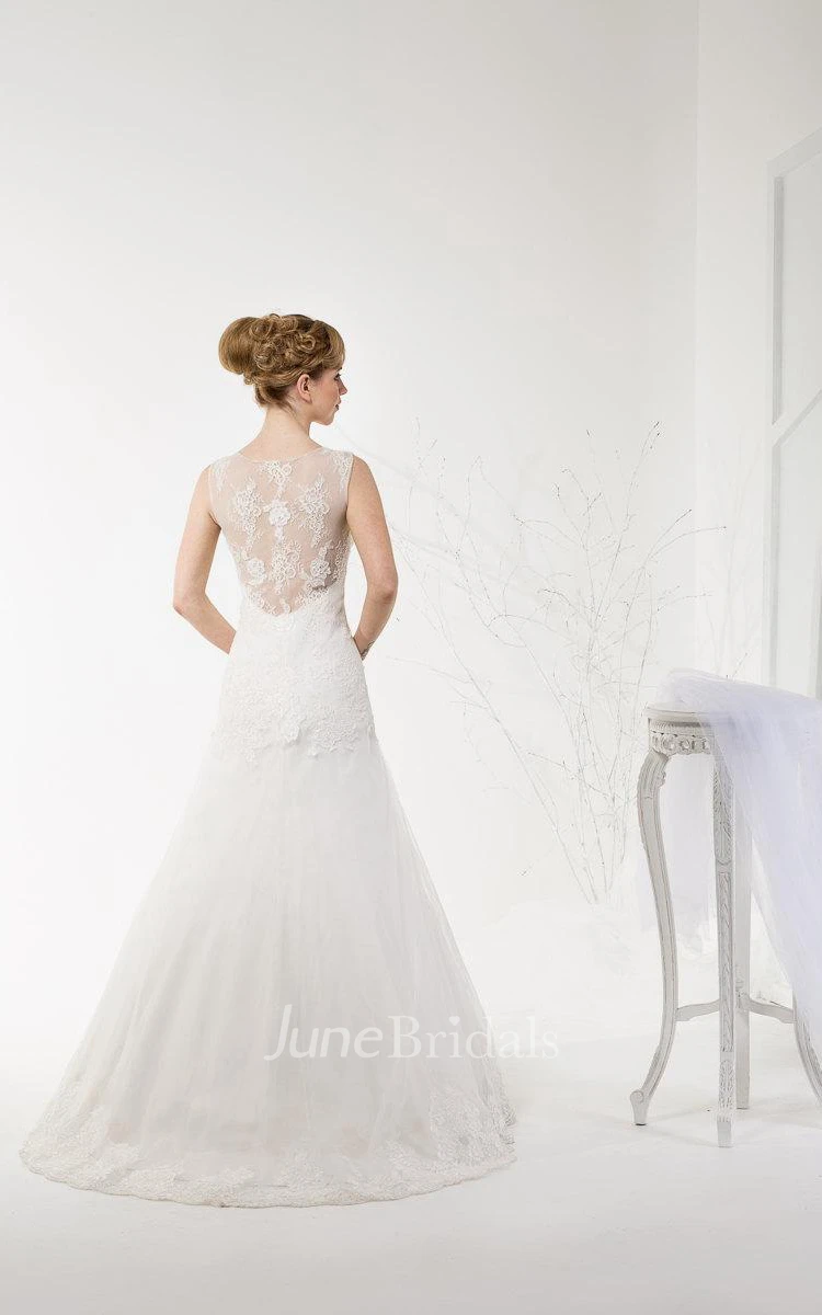 Tulle Lace Weddig Dress With Illusion Lace-Up Back