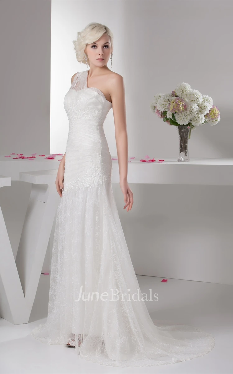 Graceful One-Shoulder Tulle Sheath Dress with Lace and Beading