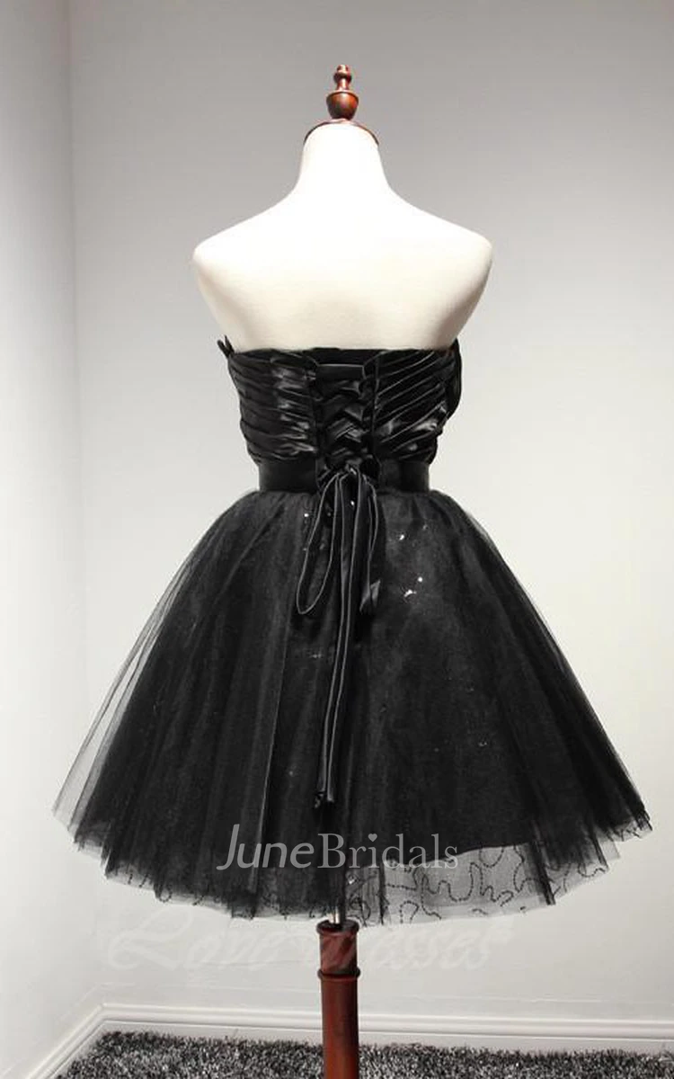 Sweetheart Neck Pleated Short Tulle Cocktail Dresses