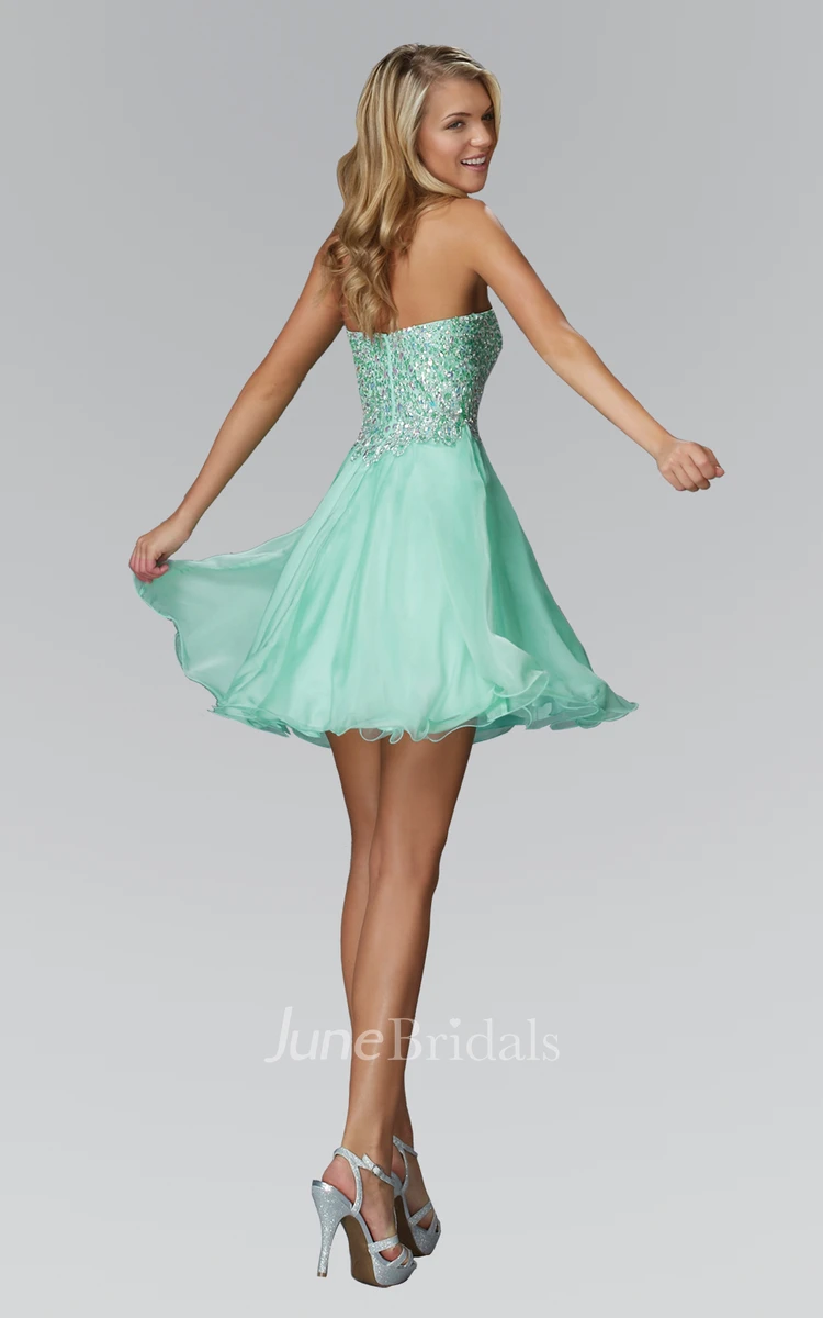 A-Line Short Sweetheart Sleeveless Chiffon Dress With Sequins And Beading