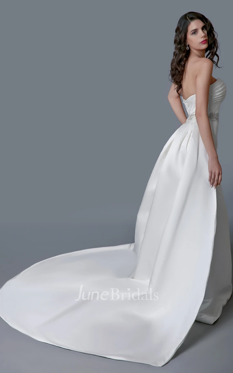 Delicate A-line Long Satin Dress With Beaded Belt