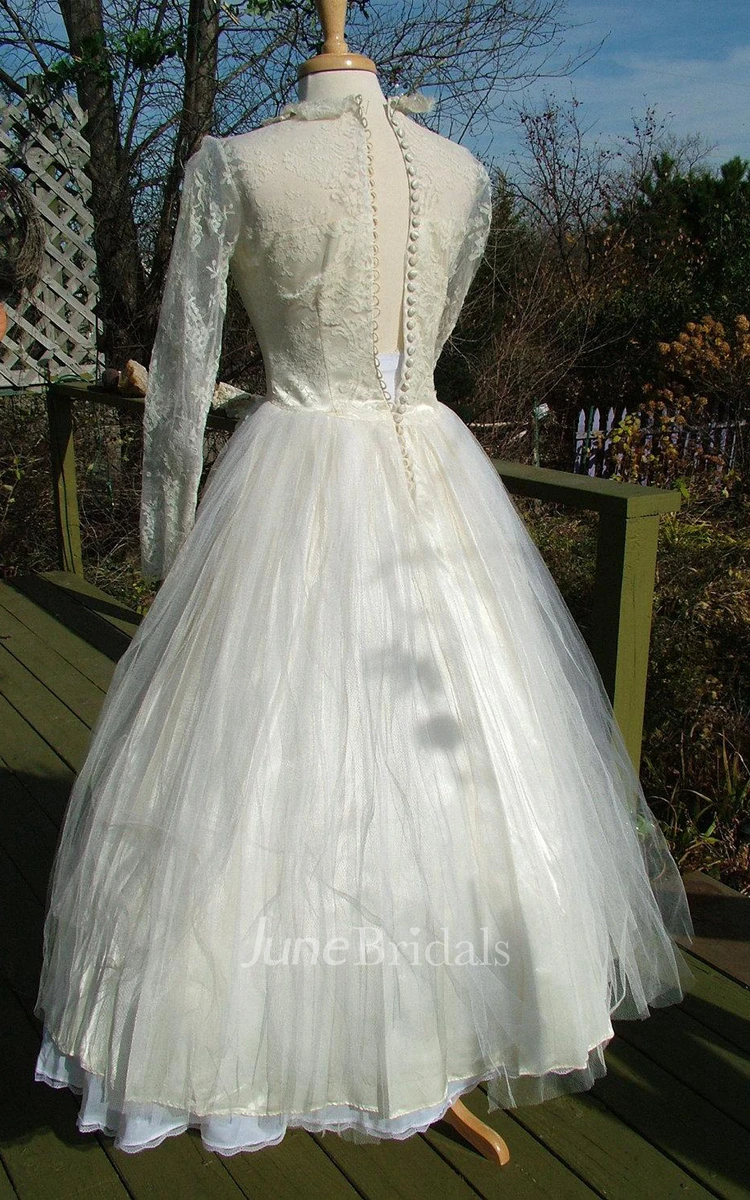 Vintage Chantilly Lace Tulle 1950S Tea Length Ballerina Length Dress