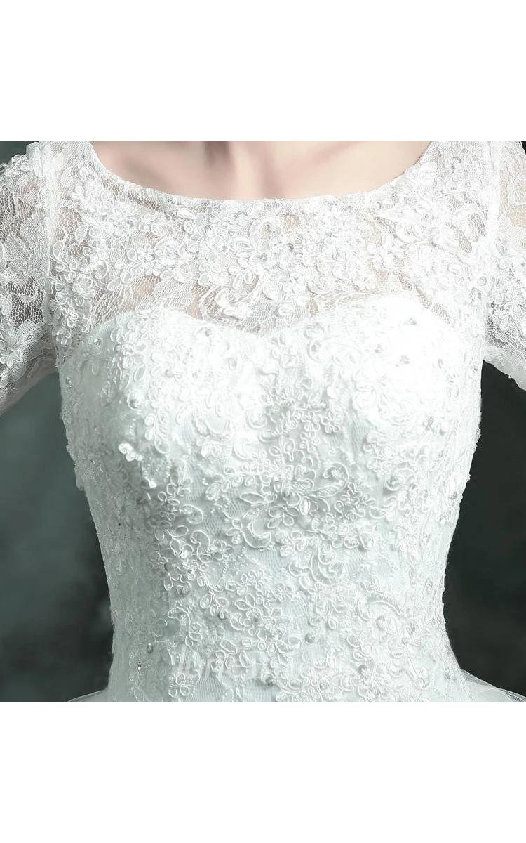 Modern Lace Appliques 3 4-Long Sleeve Wedding Dress Sweep Train