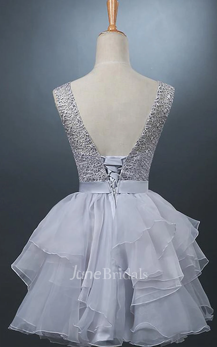 Lovely One-shoulder Short Chiffon Homecoming Dress Lace-up With Bowknot