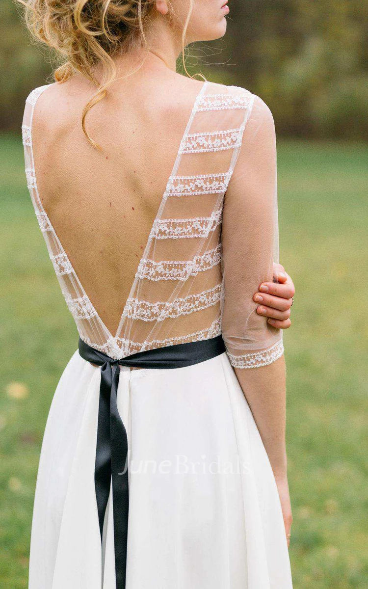Long Sleeve Chiffon Lace Wedding Dress