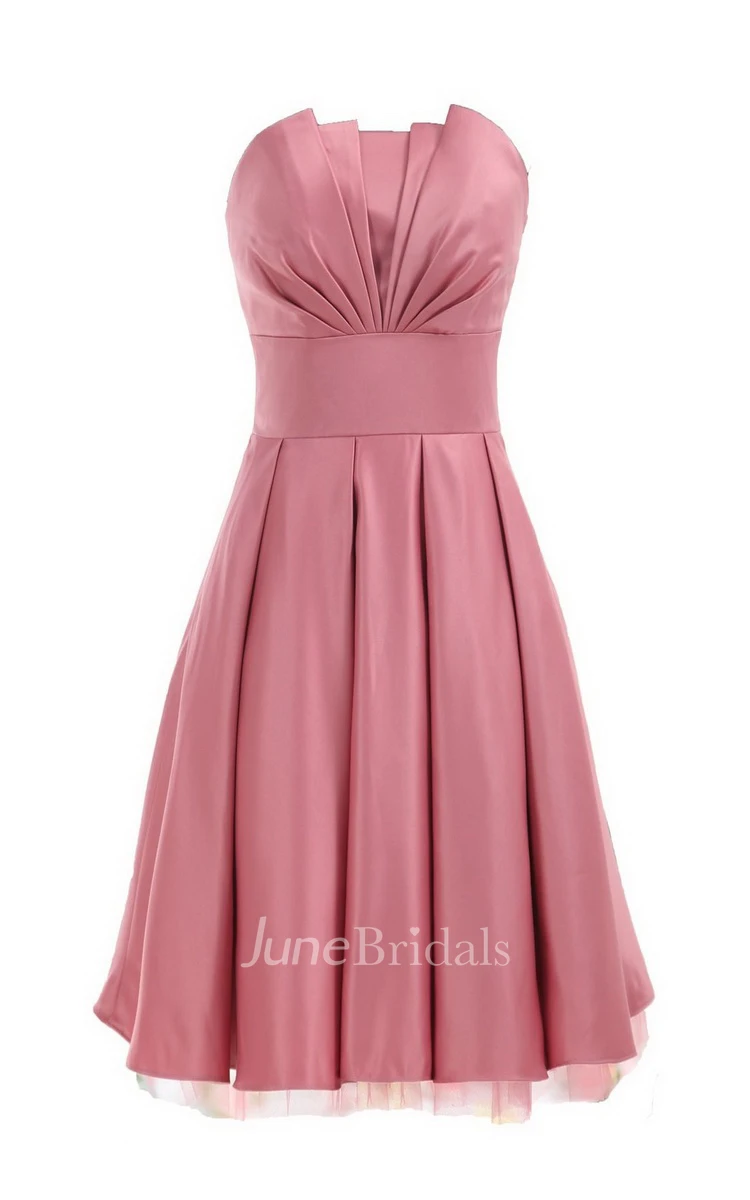 Strapless A-line Short Ruffled Dress With Flower