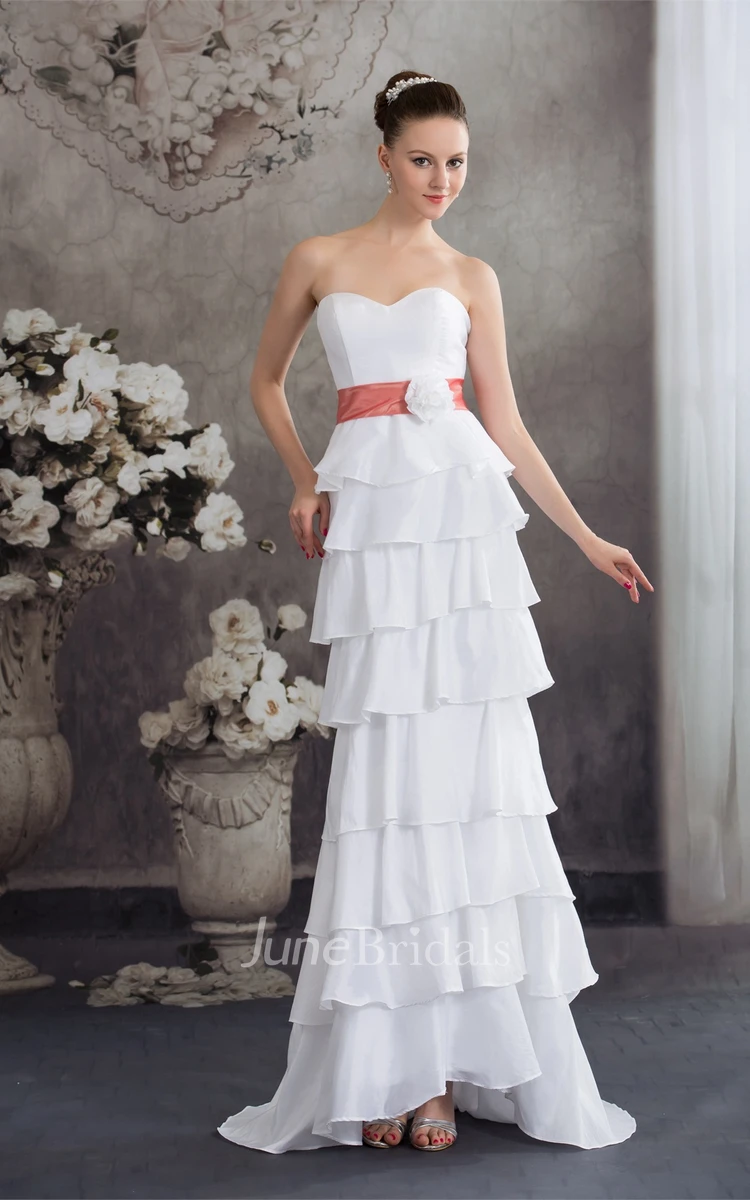 Strapless Tiered Sheath Dress with Flower and Bolero