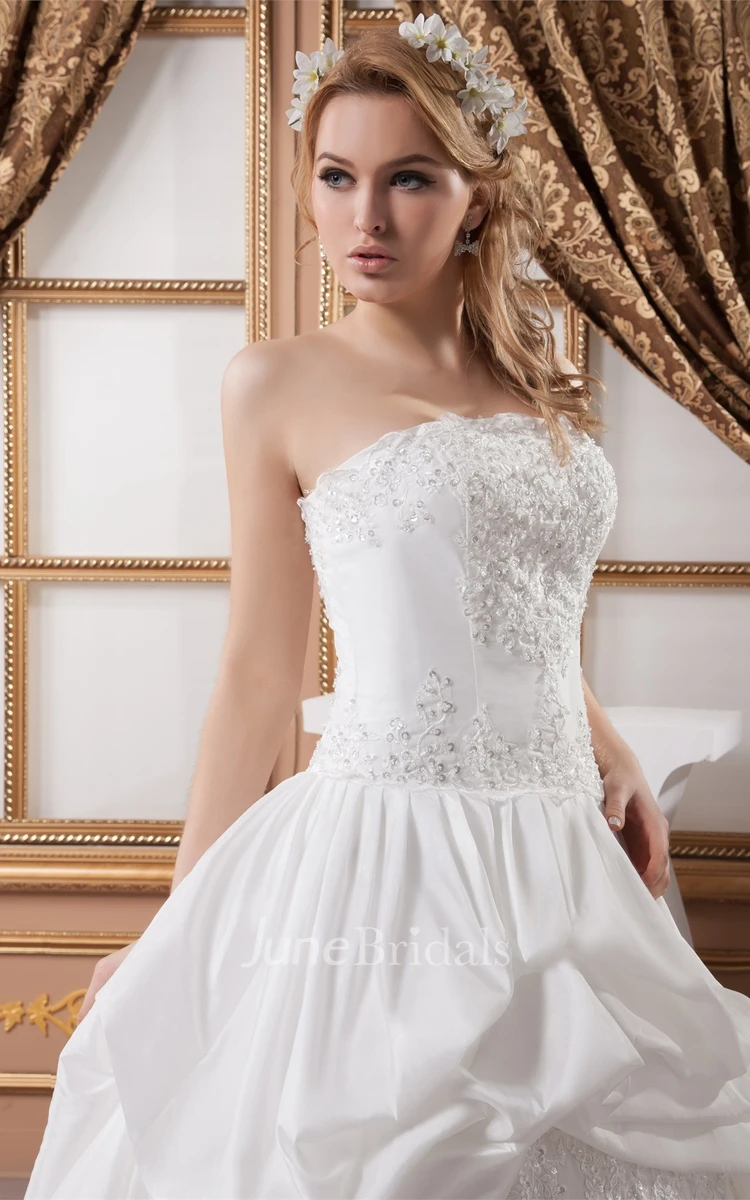 Strapless Pick-Up Lace Ball Gown with Beading and Tiers