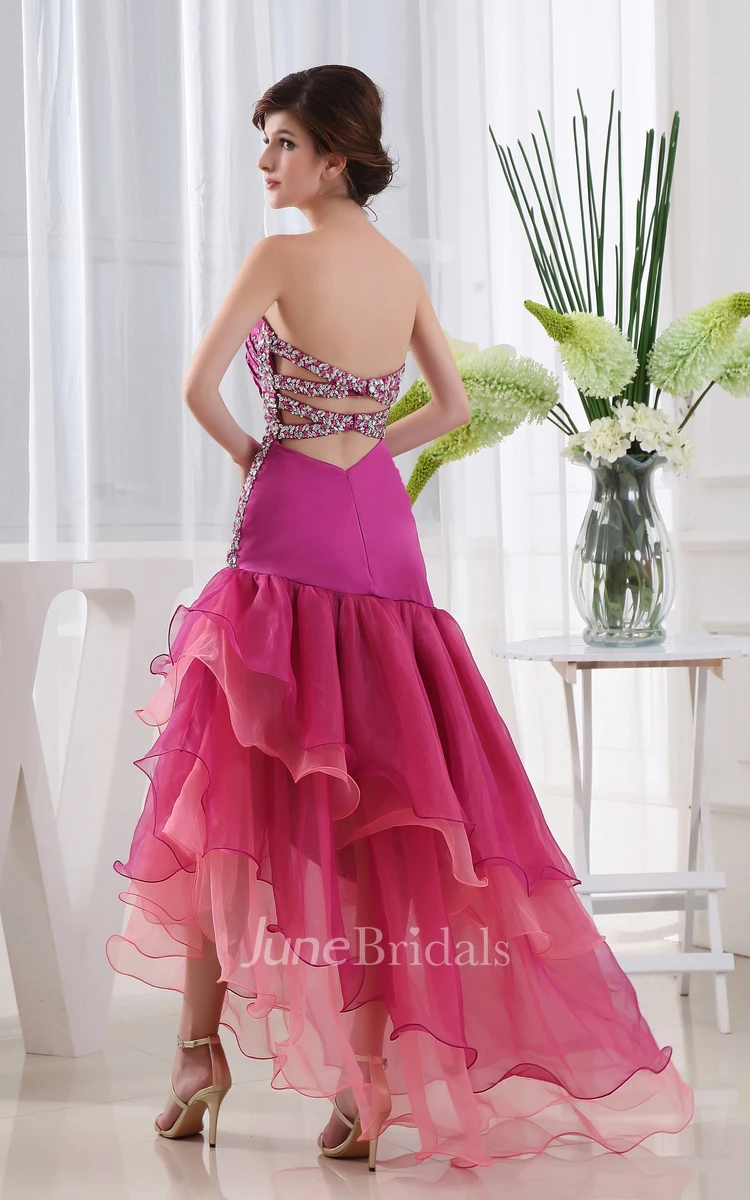 Sweetheart Beaded Dress With Side Ruching and Tiers