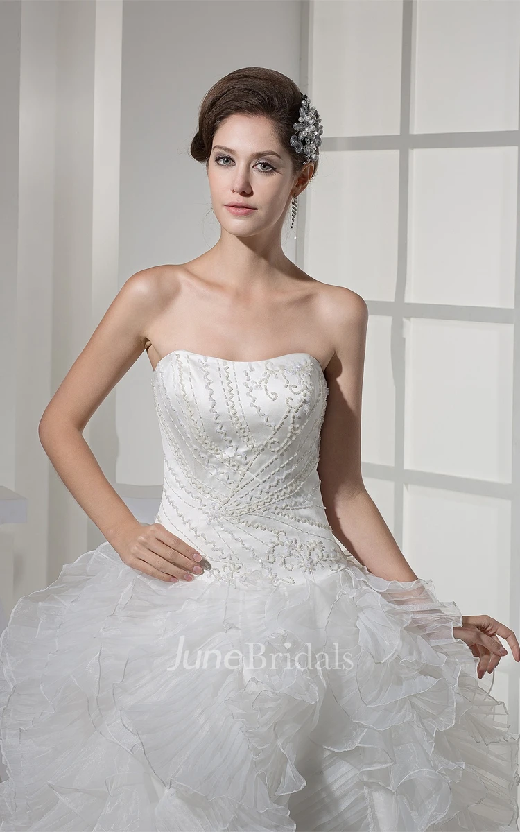 Sweetheart Satin Bodice Ball Dress with Ruffles and Embellishment