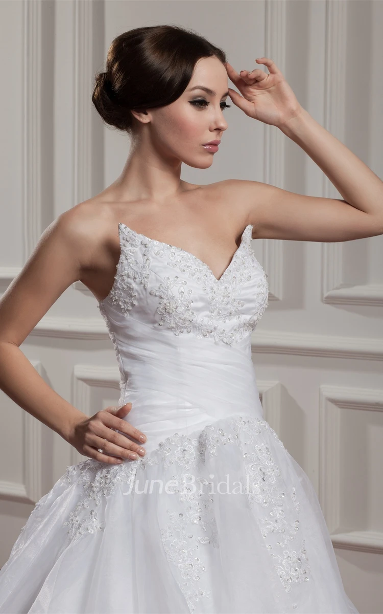 Strapless Jeweled A-Line Ball Gown with Appliques