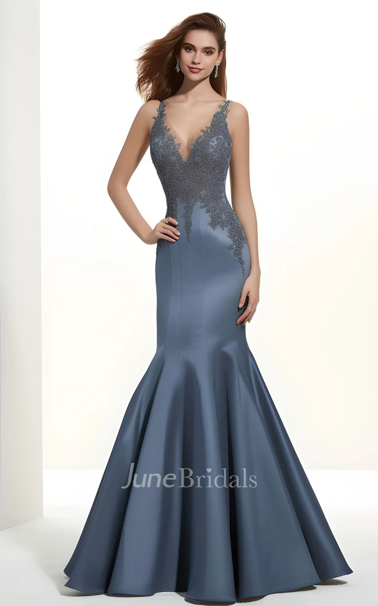 2023 Mermaid Satin Sleeveless Evening Dress with Ruching Simple Casual Sexy Ethereal Modern Floor-length V-neck