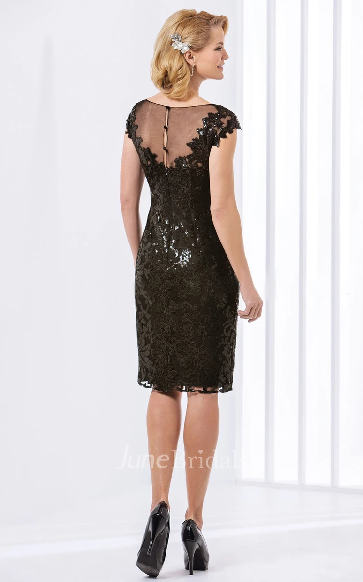 Scoop-neck Cap-sleeve Pencil Mother of the Bride Dress With Sequins