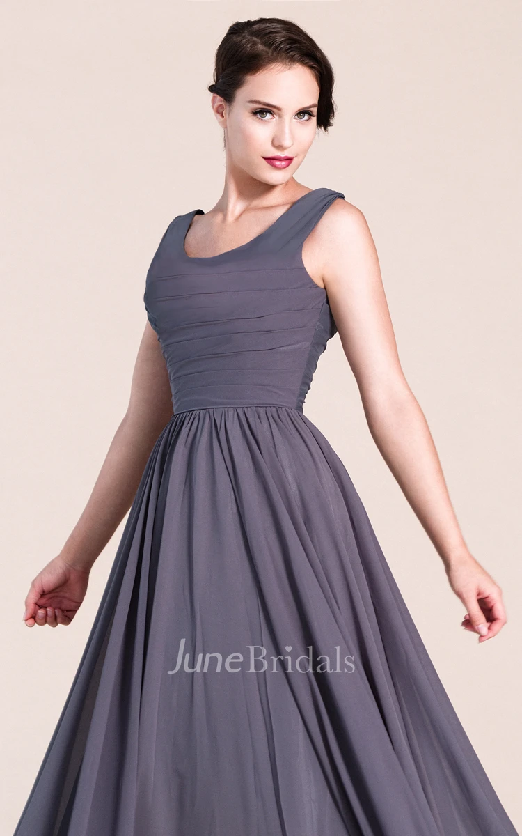 Sleeveless Scoop A-line Long Dress With Ruching
