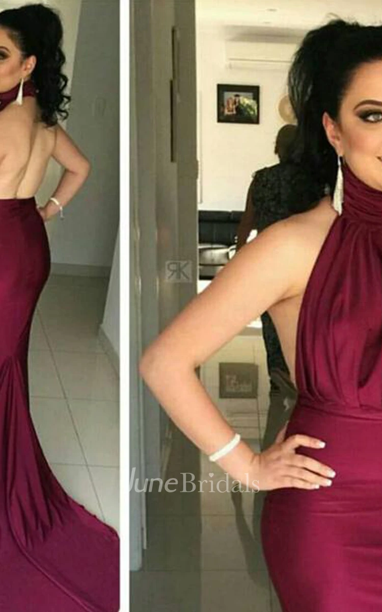 Glitz High-Neck Burgundy Prom Dresses Mermaid Long Party Gowns