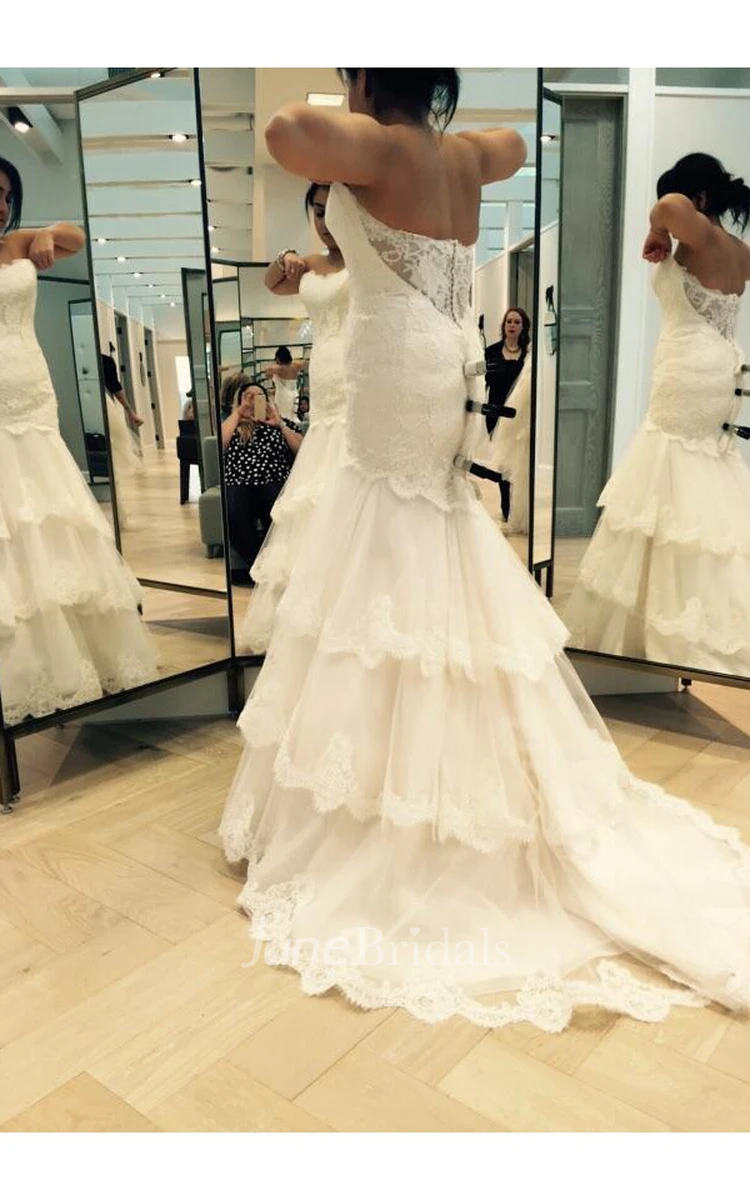 Chic Tulle Lace Mermaid Tiered Wedding Dress Zipper