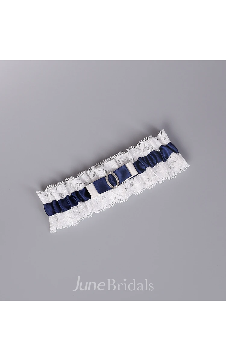 Original Handmade Blue Satin Beading White Lace Bridal Garter Within 16-23inch
