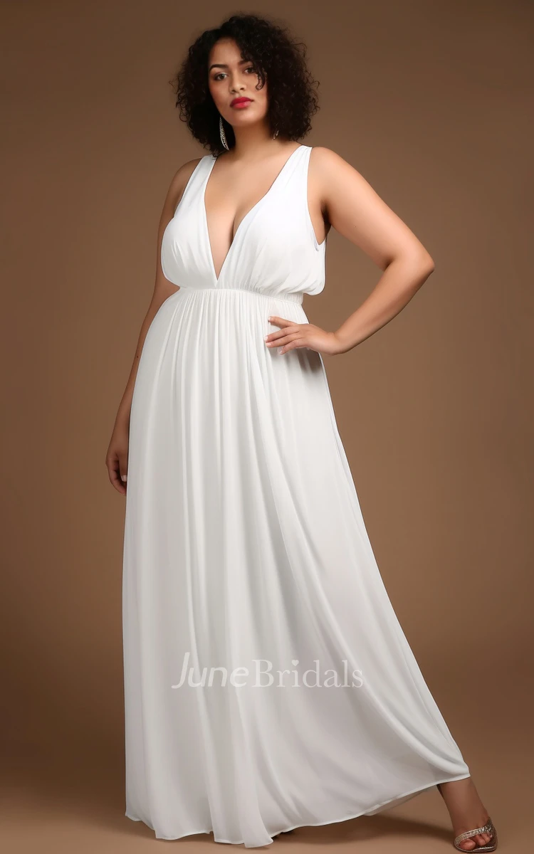 A-Line Plus Size Chiffon Sleeveless Wedding Dress V-neck Simple Casual Bohemian Elegant Country Garden Beach