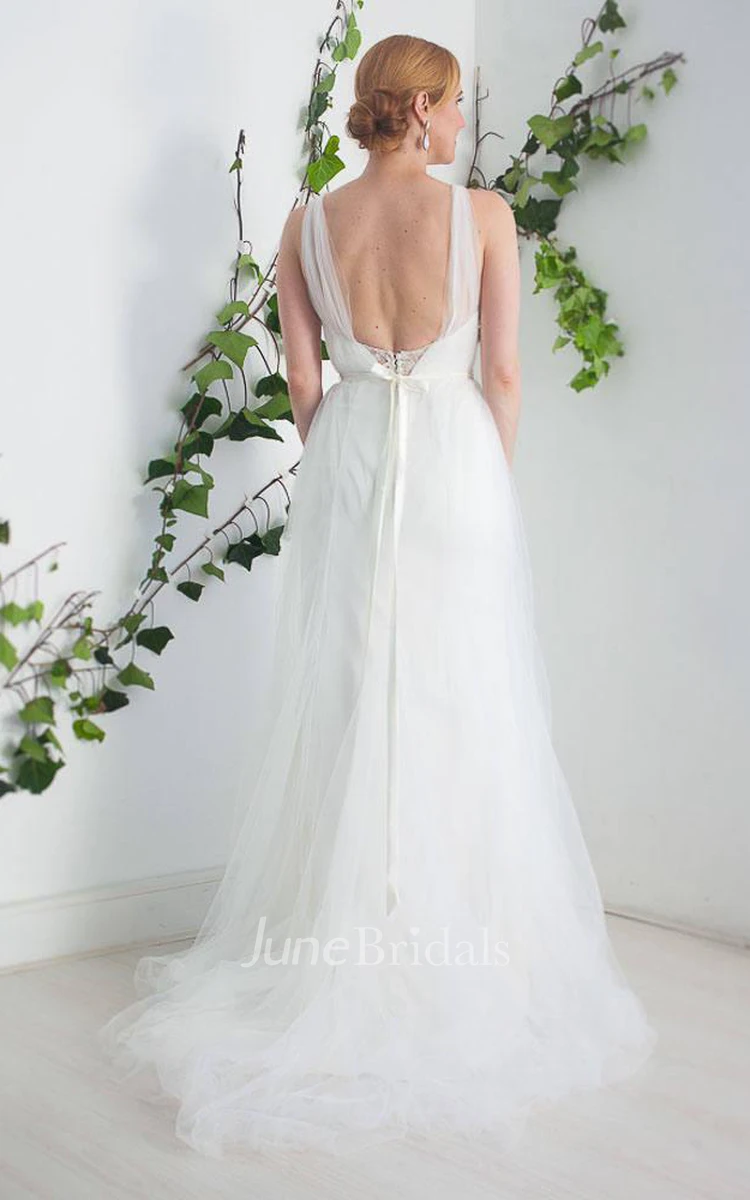 Tulle Satin Lace Button Wedding Dress