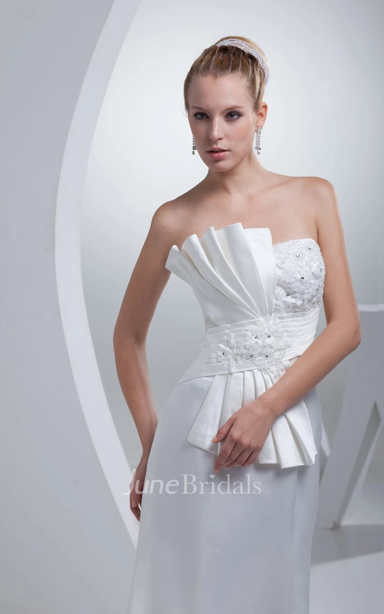 Satin Strapless Sheath Beaded Dress With Bow and Trumpet Silhouette