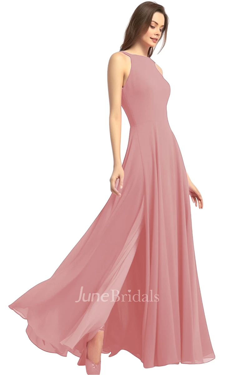 Casual A-Line Halter Neck Chiffon Bridesmaid Dress with Split Front