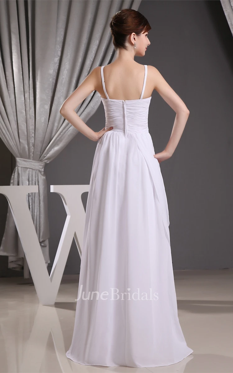 Chiffon Ruched Floor-Length Dress with Spaghetti-Straps and Side Draping