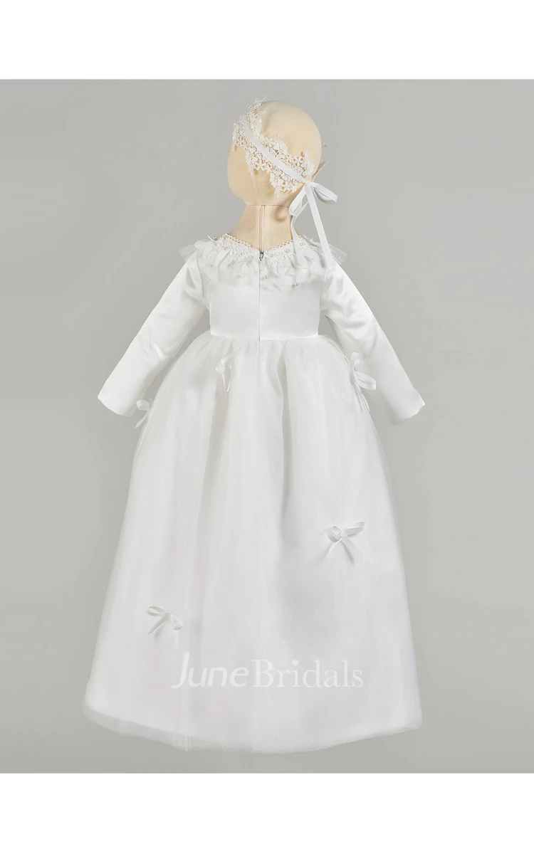 Simple Circular Ruffle Collar Christening Gown With Bows