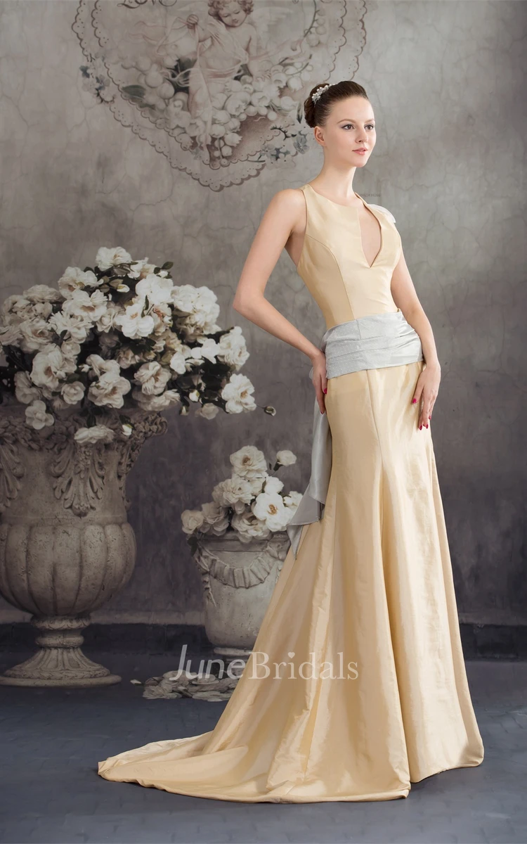 Sleeveless Taffeta Column Dress with Ruched Waist