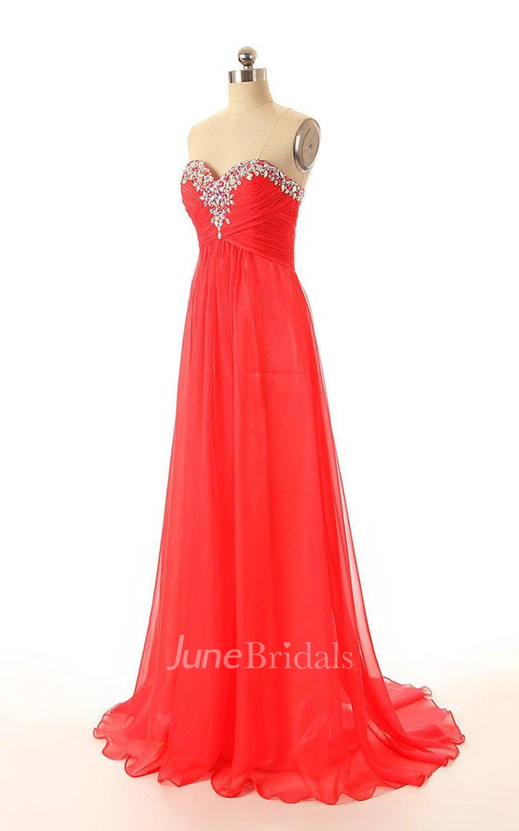 Romantic Sweetheart Long Chiffon Dress With Decorated Neckline