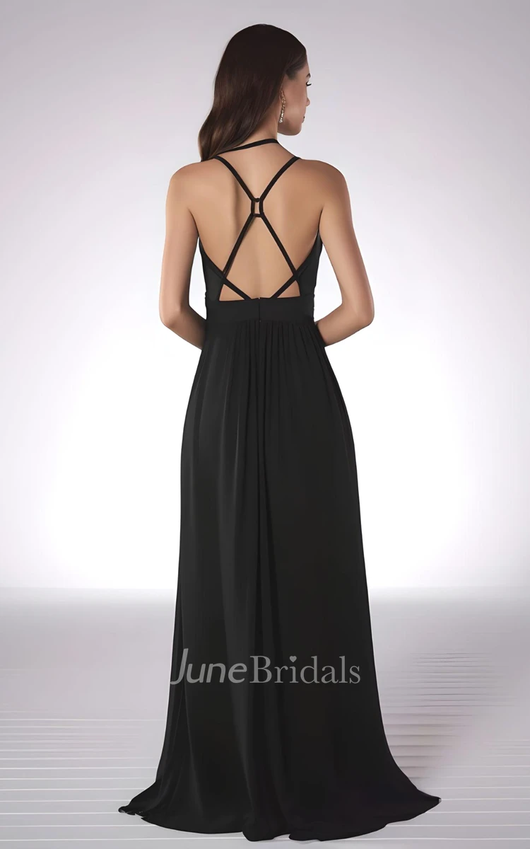 High-end A-Line Plunging Neck Satin Bridesmaid Dress with Split Front