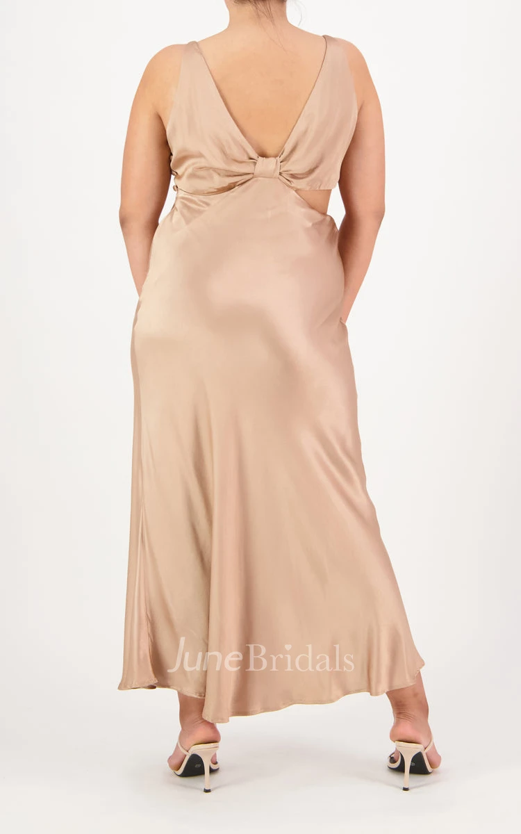 Romantic Charmeuse A Line V-neck Bridesmaid Dress with Open Back and Bow