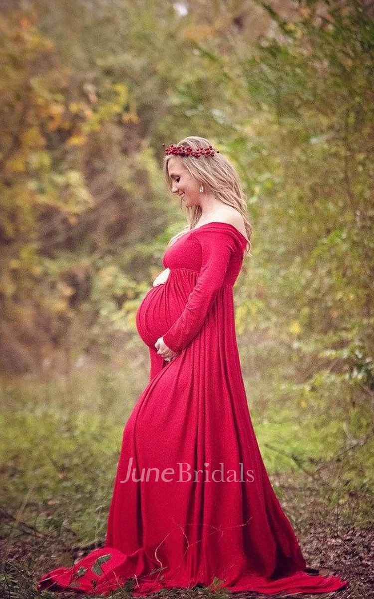 Long Sleeve Jersey Maternity Dress With Split