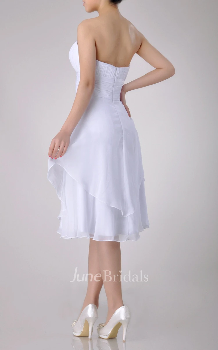 Strapless A-line Chiffon Knee-length Dress With Asymmetrical Design