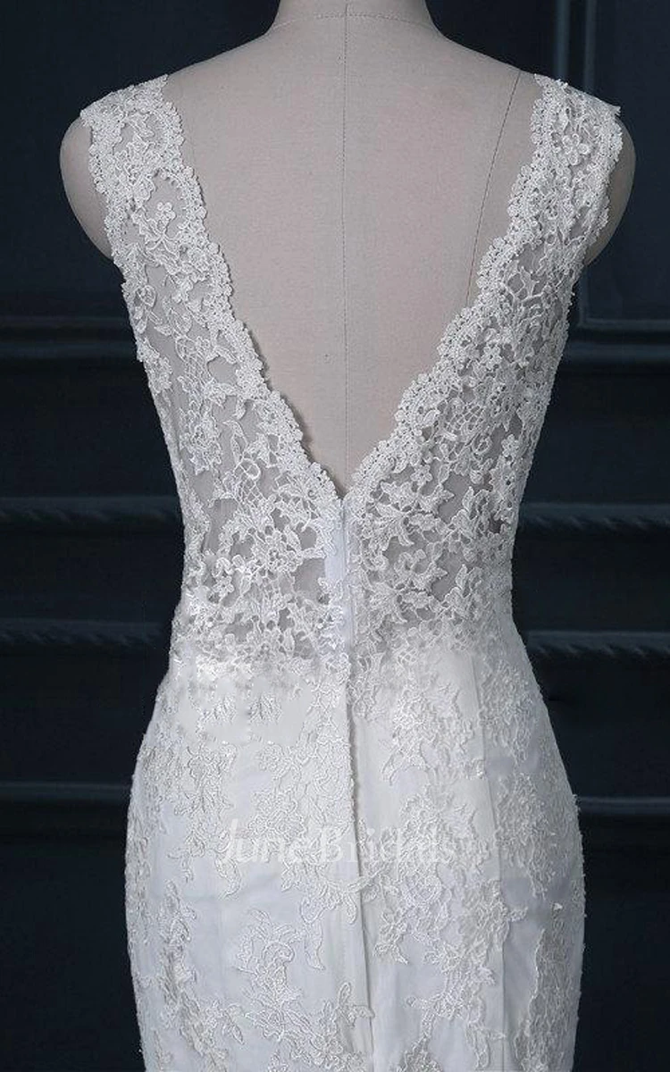 Vintage Style Lace Wedding V Neck Wedding Bridal Gown Long Train Dress