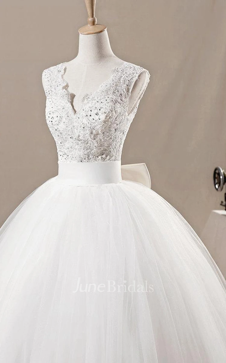 Princess Style Tulle Ball Gown With Beaded Lace Bodice