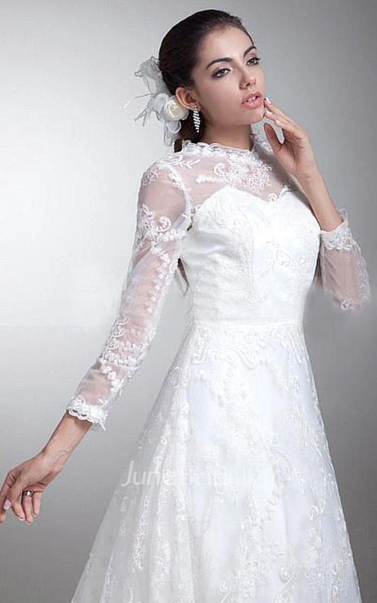 Elegant Tulle Lace Illusion Wedding Dress Sweep Train