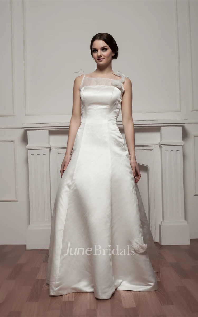 Sleeveless Satin A-Line Gown with Illusion Neckline