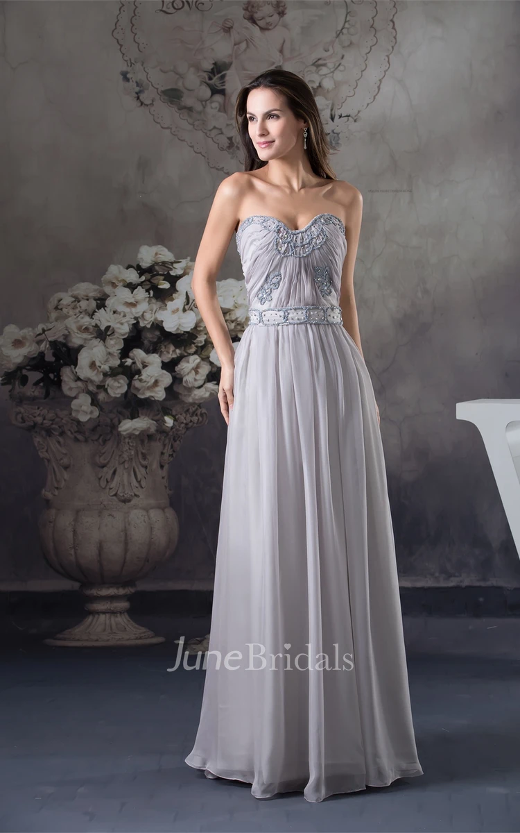 Sweetheart Ruched Chiffon Maxi Dress with Beading and Stress