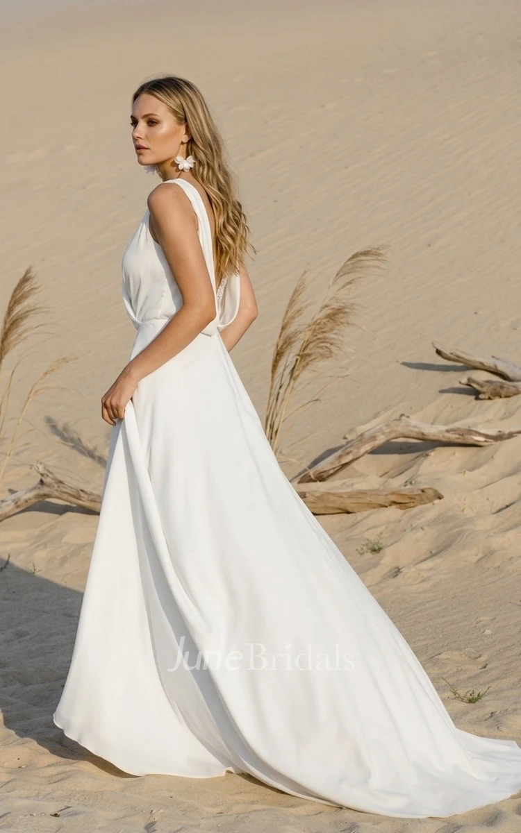 Flowy Beach Boho A-Line Spring Wedding Dress Wrap Vintage Country Elegant Lace Chiffon Low Back Sleeveless Bridal Gown