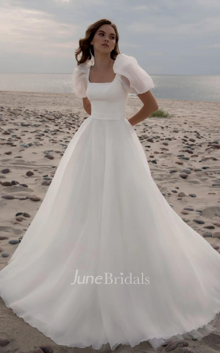 Ethereal Scoop A Line Chiffon Court Train Wedding Dress with Ruching