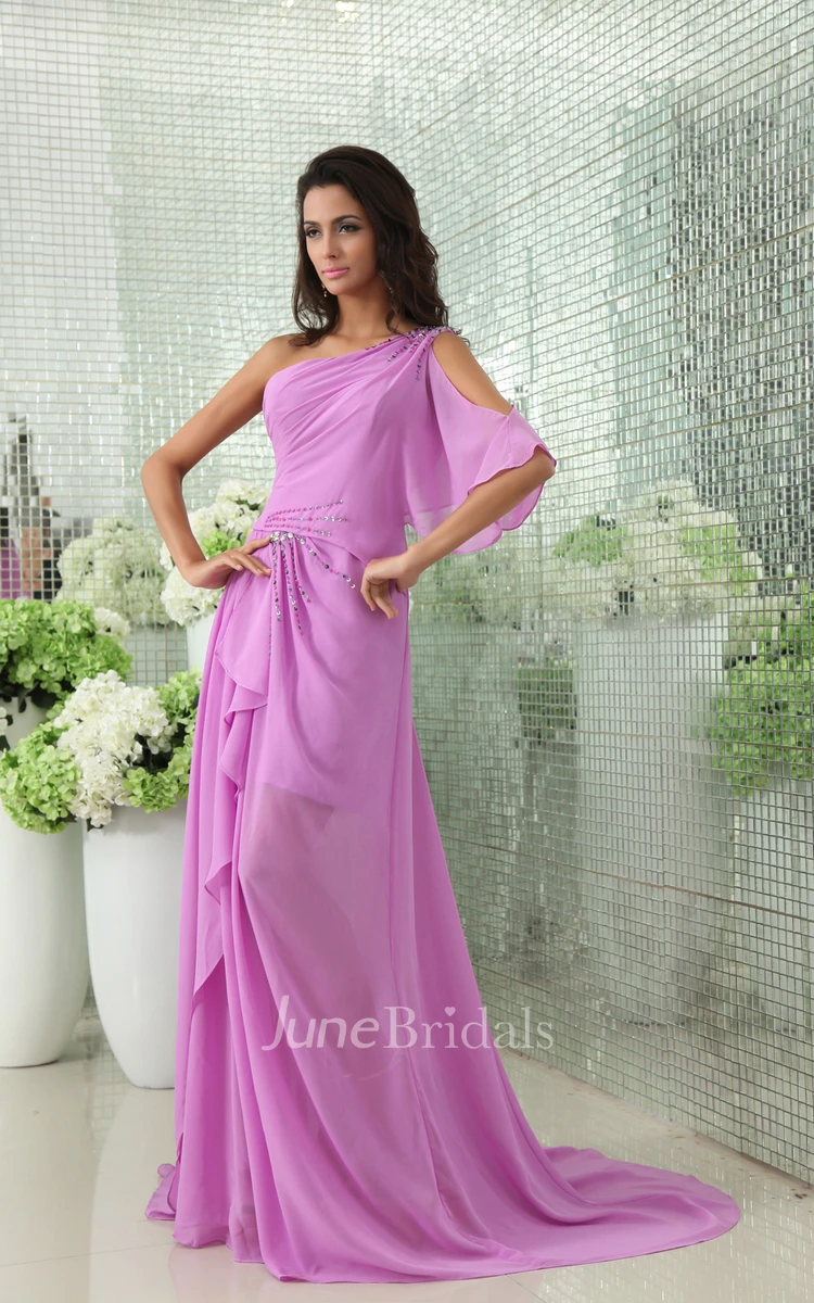 Noble Side Draped Chiffon Sequined Backless Unique Gown