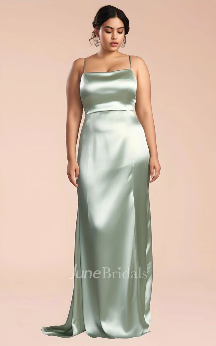 Mermaid Sleeveless Satin 2024 Plus Size Bridesmaid Dress Simple Casual Ethereal Modern Floor-length Sweep Train