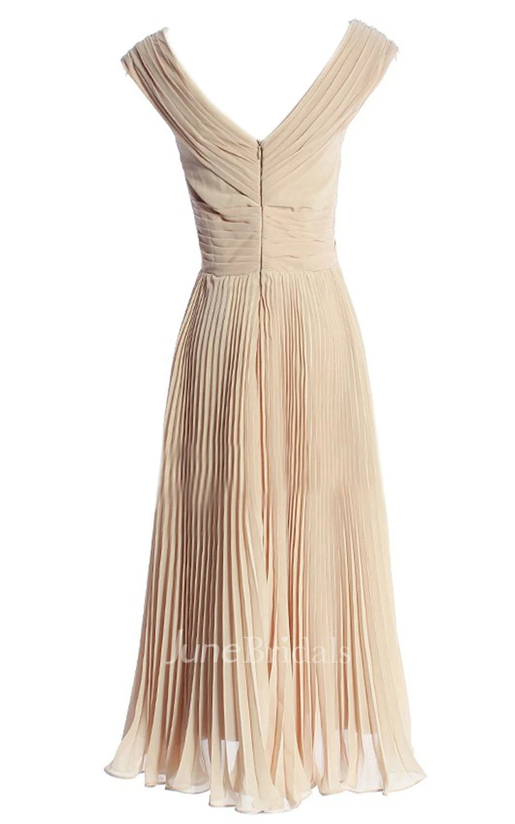 V-neck Criss-cross Chiffon A-line Gown With Zipper Back