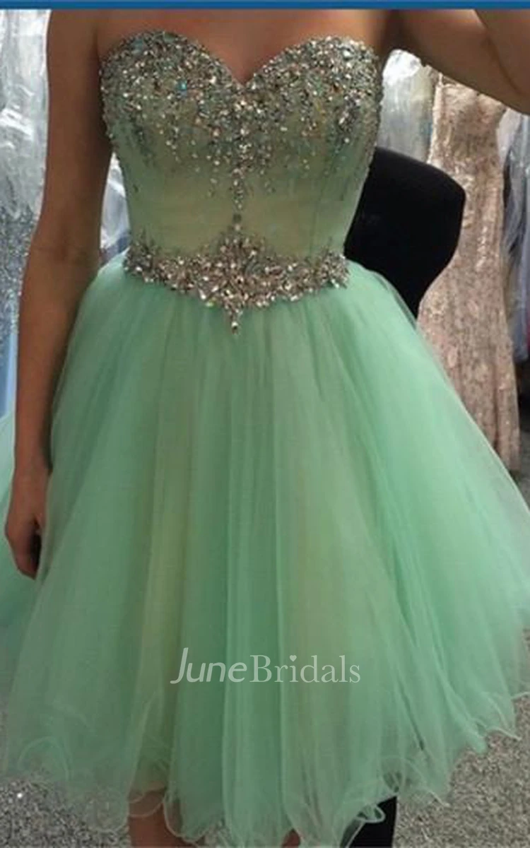 Newest Crystals Tulle Short Homecoming Dress Sweetheart Sleeveless