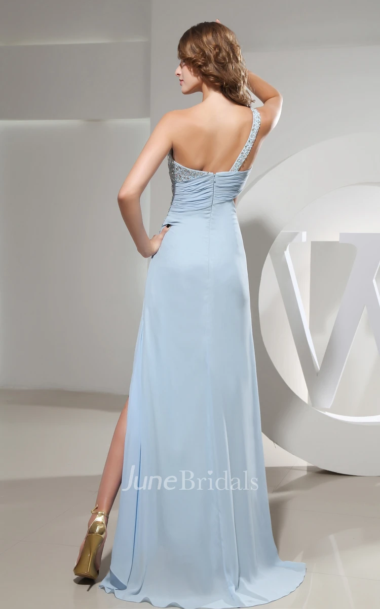 Sweetheart Chiffon Front-Split Dress With Beading and Ruching