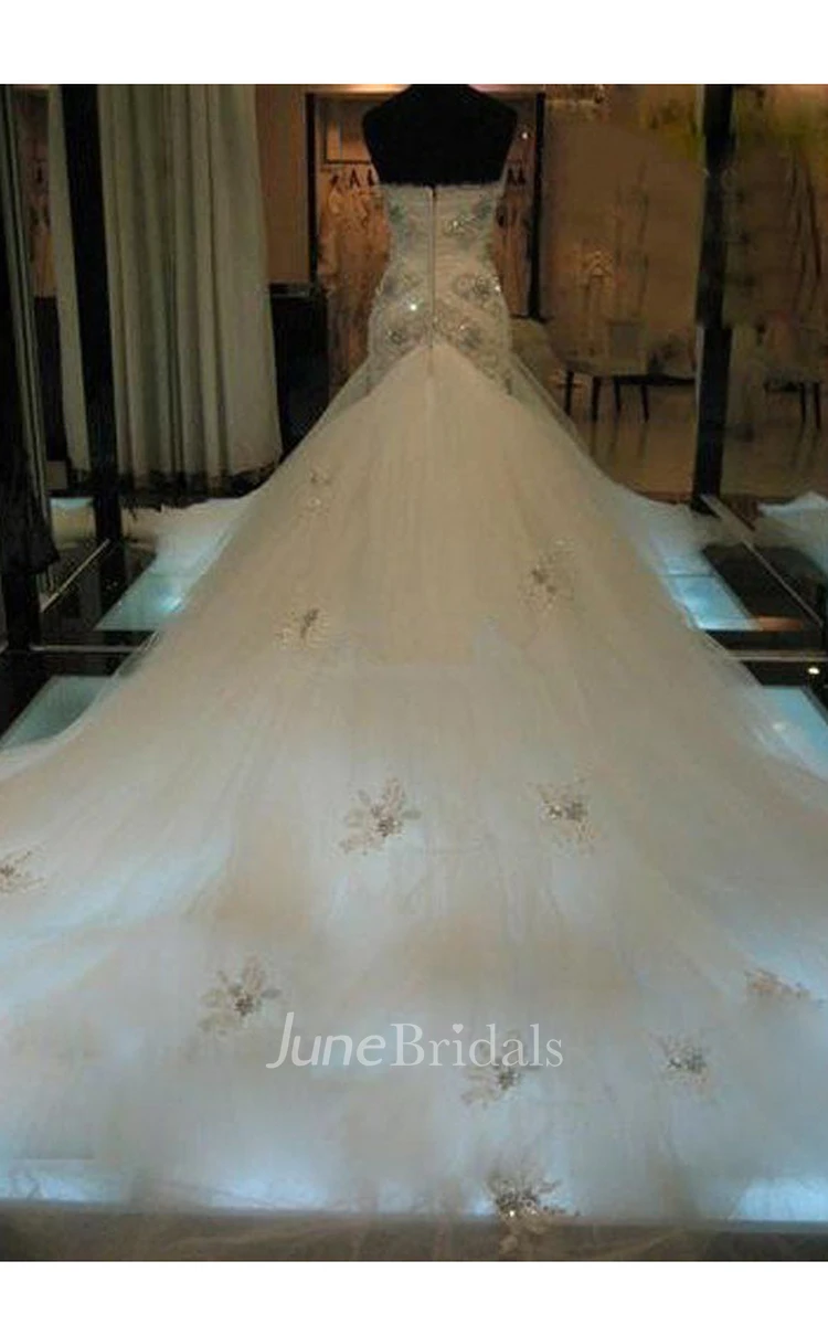 Mermaid Sleeveless Sweetheart Court Train Beading Tulle Wedding Dresses