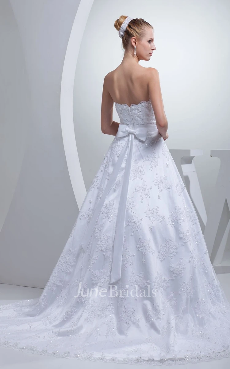 Strapless A-Line Floor-Length Dress With Bow and Appliques