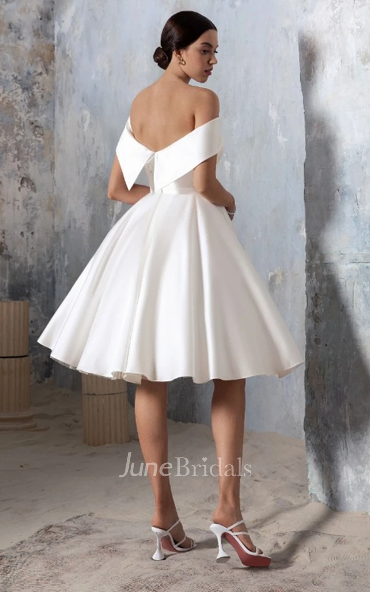 Sexy Off-the-shoulder A Line Satin Wedding Dress with Ruching
