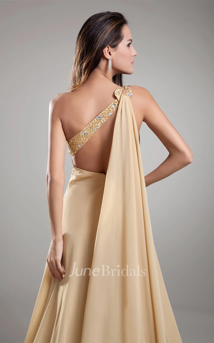 One-Shoulder Front-Split Long Dress with Jeweled Top